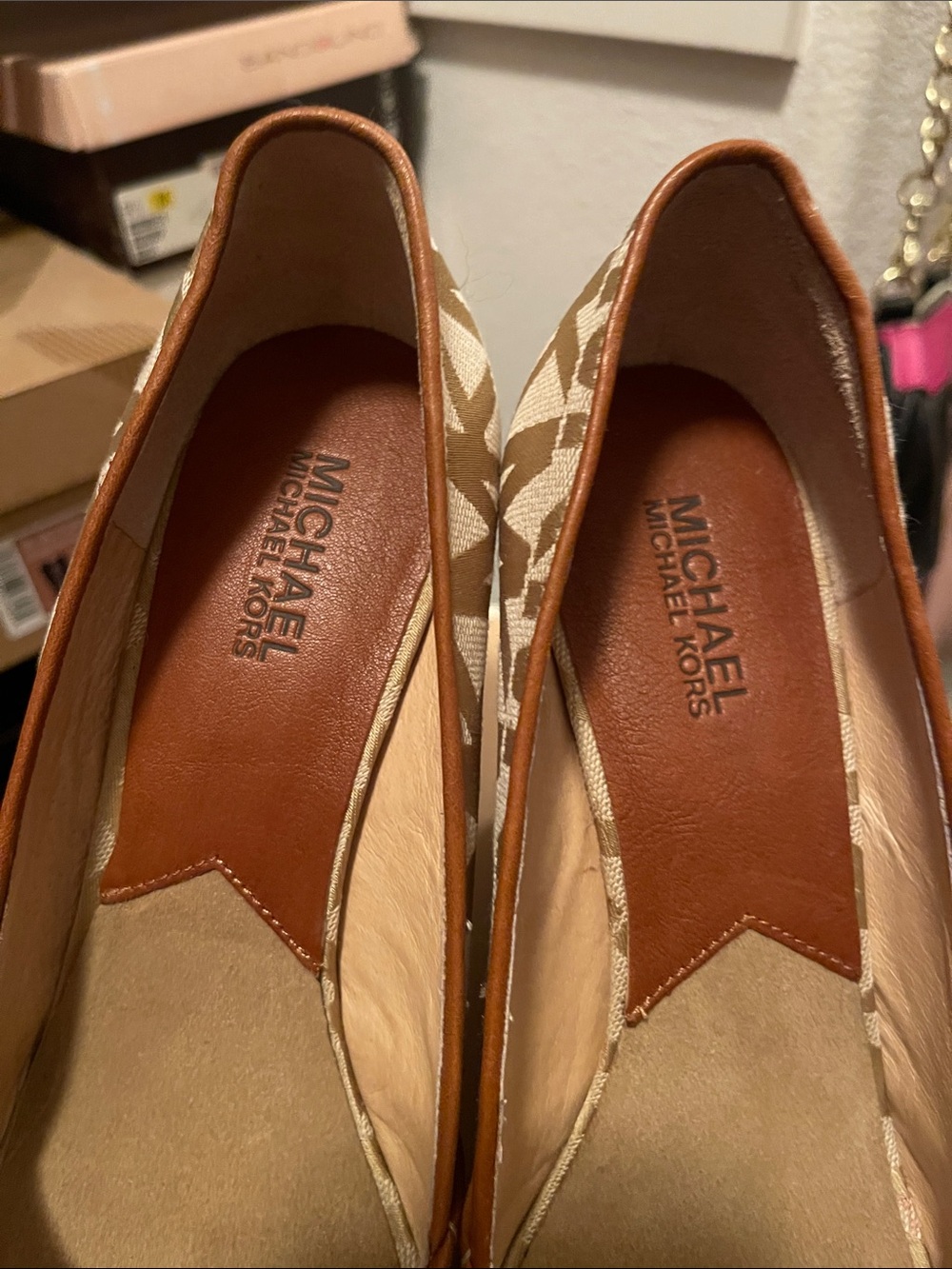 Michael Kors Beige Canvas Logo Espadrille Wedge Sandals - Picture 2 of 4